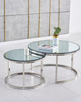 Lot de 2 tables Basses Gigogne ARTO inox et plateau en verre