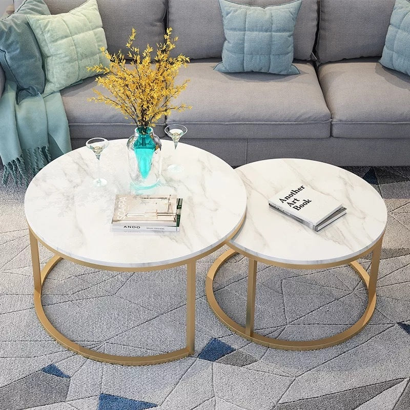 Lot de 2 tables Basses Gigogne ARTO Gold et plateau en verre
