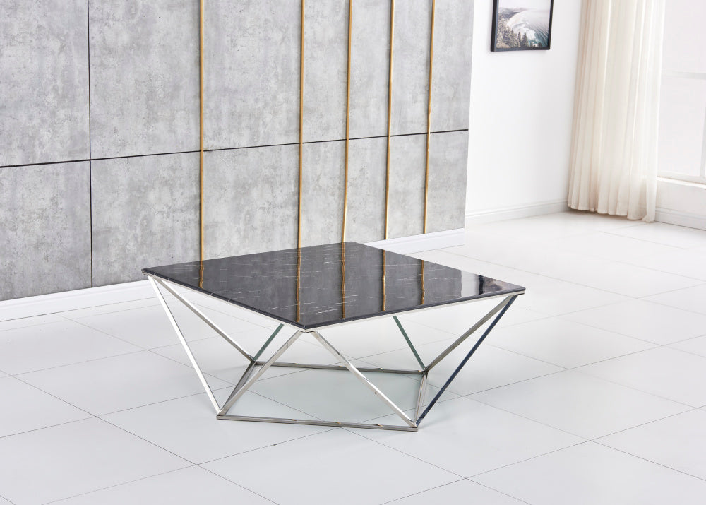 Table Basse ALINA Chrome plateau en verre trempé 80x80x45 cm