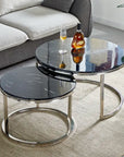 Lot de 2 tables Basses Gigogne ARTO inox et plateau en verre