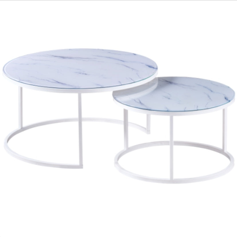 Lot de 2 tables Basses Gigogne ARTO inox et plateau en verre