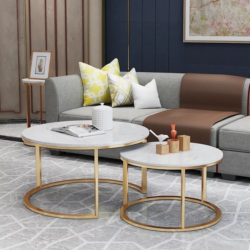 Lot de 2 tables Basses Gigogne ARTO Gold et plateau en verre