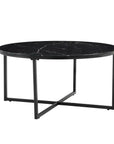 Table basse LORIE pied métal noir plateau marbre NOIR 90cm