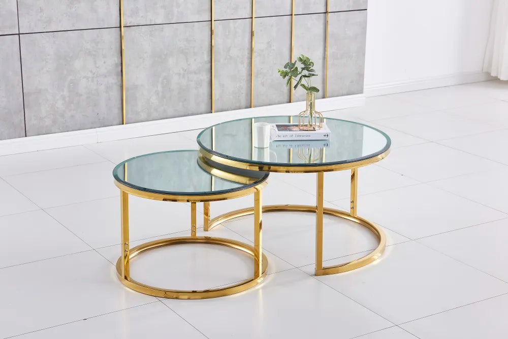 Lot de 2 tables Basses Gigogne ARTO Gold et plateau en verre