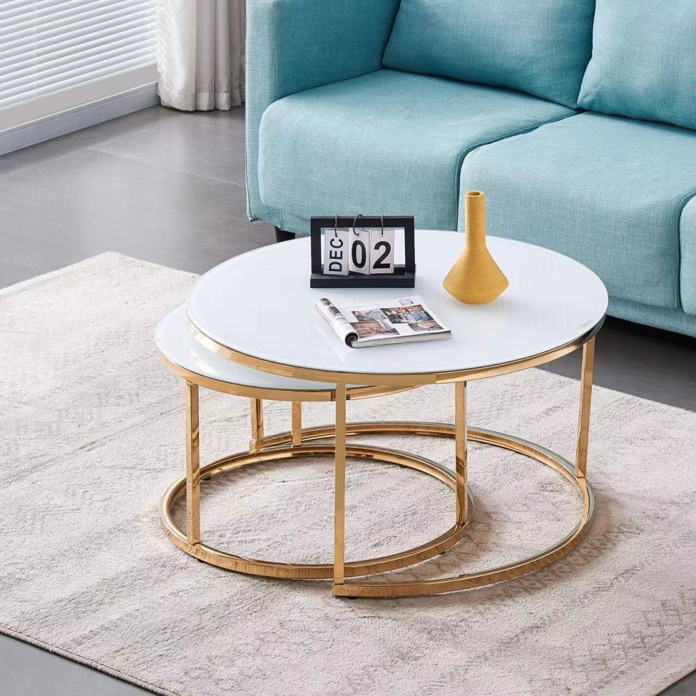 Lot de 2 tables Basses Gigogne ARTO Gold et plateau en verre