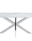 Table de repas MANON PIED CHROME PLATEAU CERAMIQUE MARBRE BLANC 180x90cm