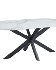 Table de repas MANON PIED NOIR PLATEAU CERAMIQUE MARBRE BLANC 180x90cm