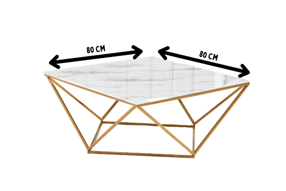 Table Basse ALINA Gold plateau en verre trempé 80x80x45 cm