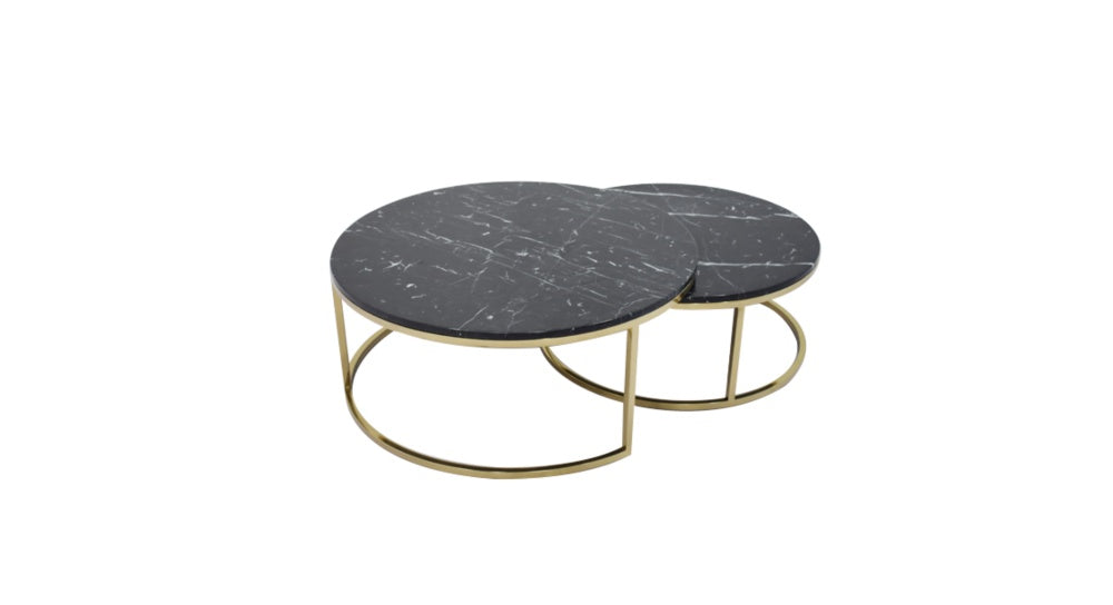Lot de 2 tables Basses Gigogne ARTO Gold et plateau en verre
