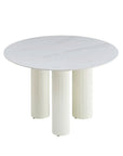 Table repas ANAIS PIED BEIGE PLATEAU CERAMIQUE MARBRE BLANC 120cm