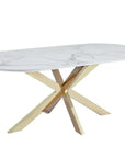 Table repas MANON PIED GOLD PLATEAU CERAMIQUE MARBRE BLANC 200x100cm