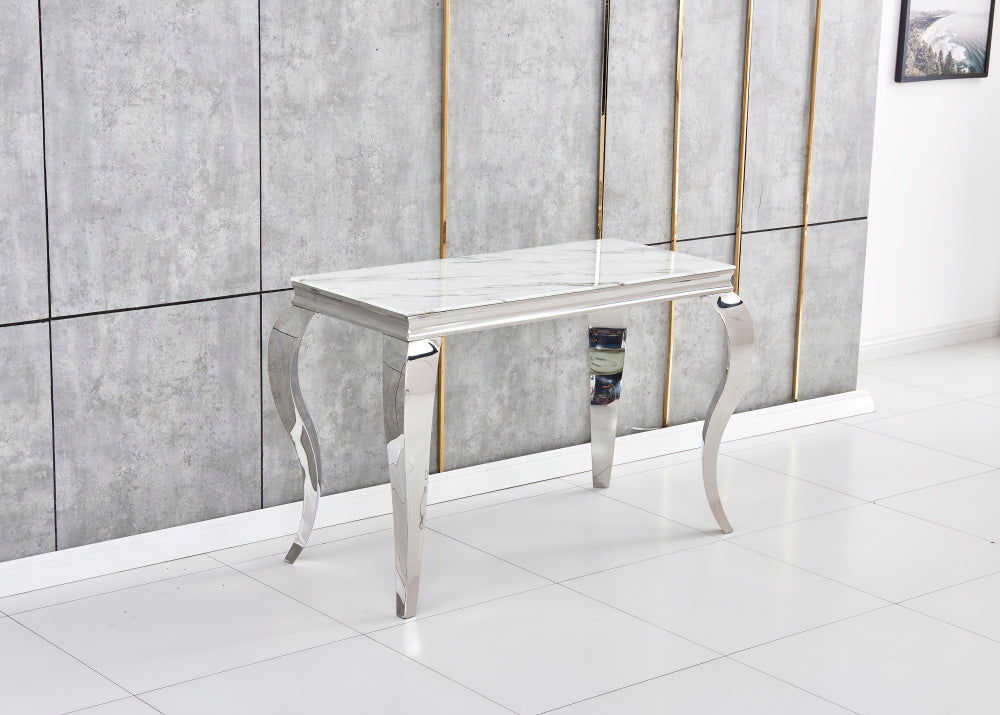 Console BAROQUE Chrome plateau en verre 110x50x85 cm
