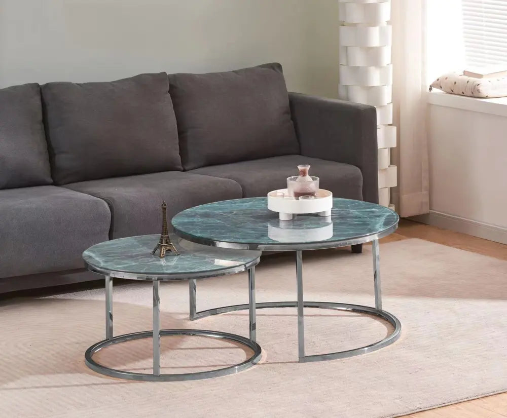 Lot de 2 tables Basses Gigogne ARTO inox et plateau en verre