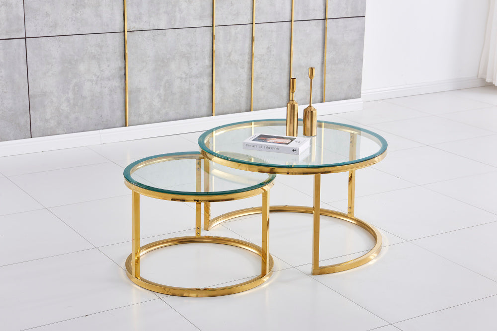 Lot de 2 tables Basses Gigogne ARTO Gold et plateau en verre