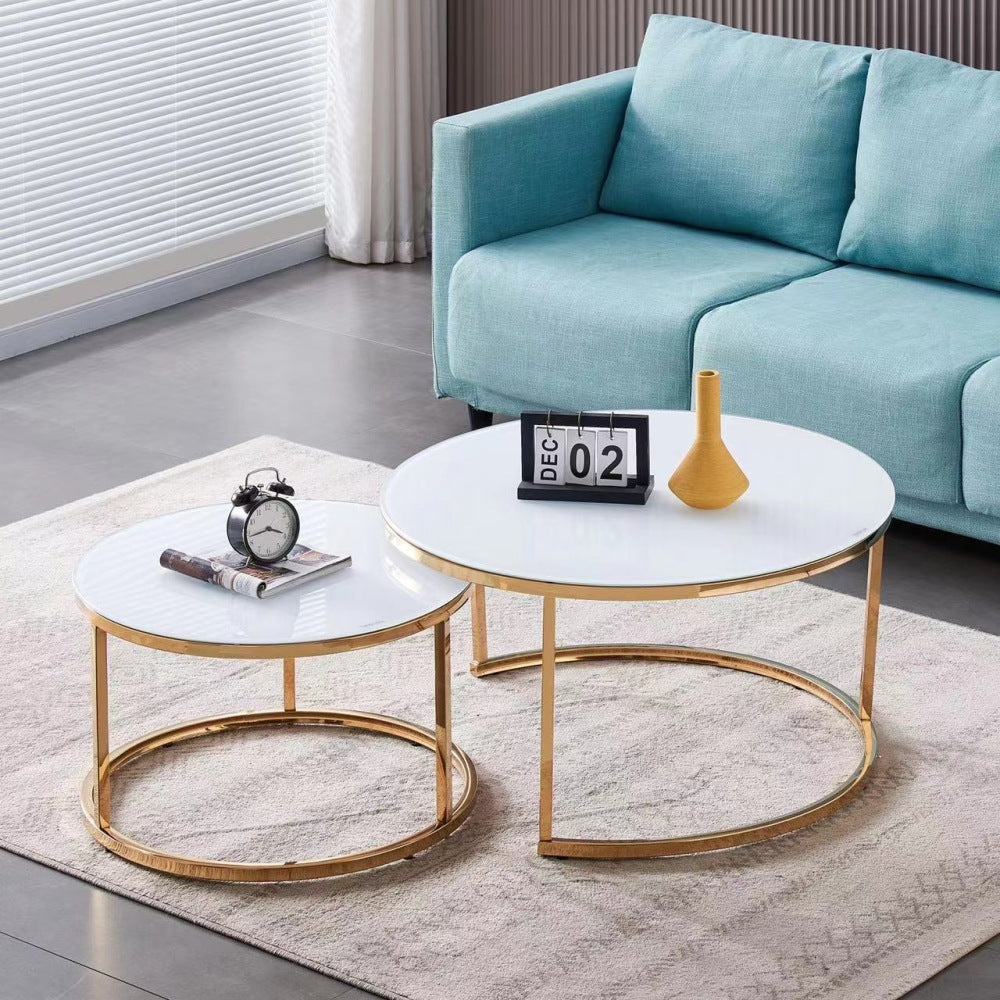 Lot de 2 tables Basses Gigogne ARTO Gold et plateau en verre