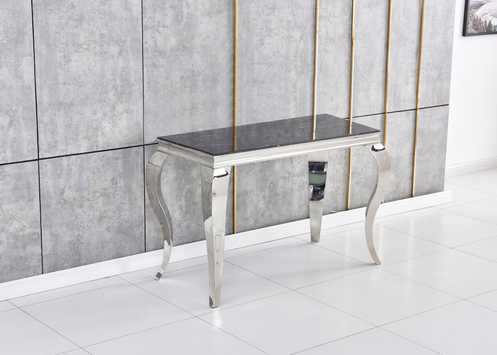 Console BAROQUE Chrome plateau en verre 110x50x85 cm