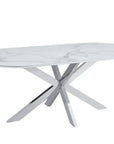 Table de repas MANON PIED CHROME PLATEAU CERAMIQUE MARBRE BLANC 200x100cm