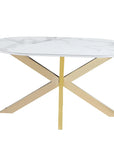 Table repas MANON PIED GOLD PLATEAU CERAMIQUE MARBRE BLANC 150x90cm
