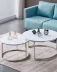 Lot de 2 tables Basses Gigogne ARTO inox et plateau en verre