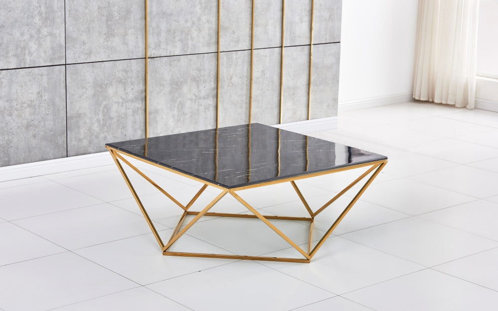 Table Basse ALINA Gold plateau en verre trempé 80x80x45 cm