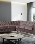 Canapé d'angle clouté TIFFANY velours MOKA 263x263cm