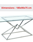 Table PYRAMIDE CHROME TRANSPARENT 180x90cm