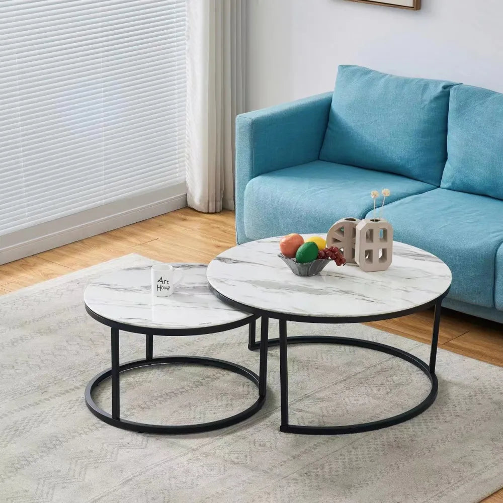 Lot de 2 tables Basses Gigogne ARTO métal noir et plateau en verre