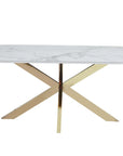 Table repas MANON PIED GOLD PLATEAU CERAMIQUE MARBRE BLANC 200x100cm