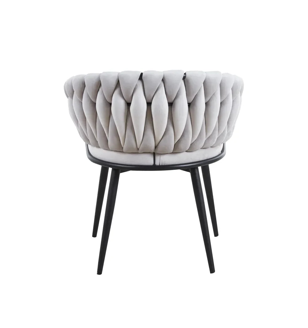 Chaise TRESSEE pied métal NOIR velours ECRU, BEIGE, TAUPE et GRIS