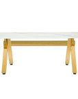 Table de repas IXE métal gold marbre blanc 180x90x75cm