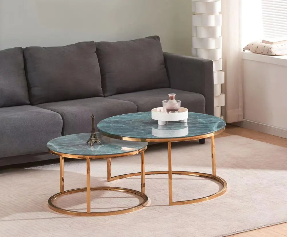 Lot de 2 tables Basses Gigogne ARTO Gold et plateau en verre