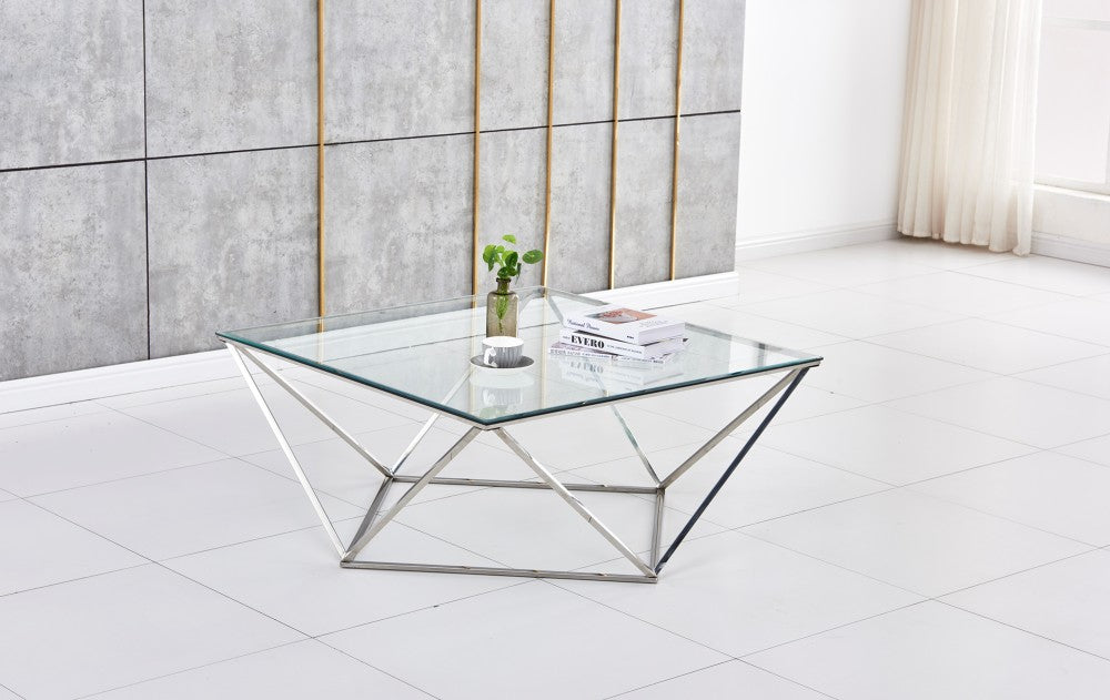 Table Basse ALINA Chrome plateau en verre trempé 80x80x45 cm