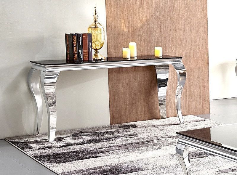 Console BAROQUE Chrome plateau en verre 110x50x85 cm