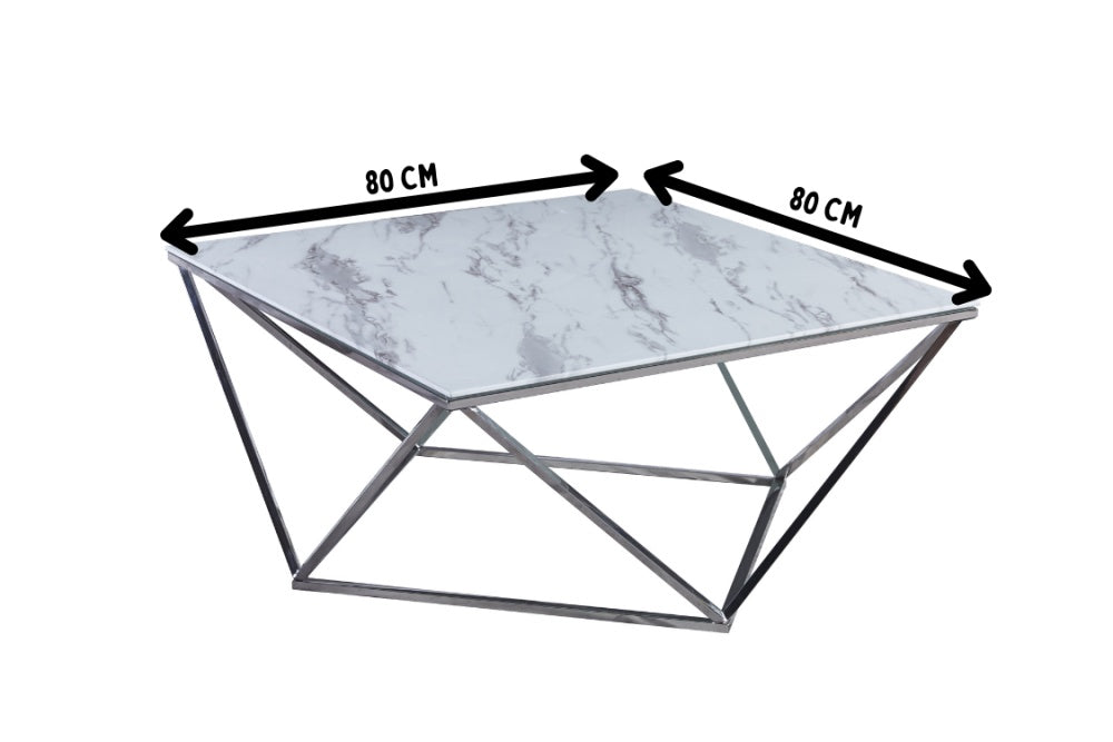 Table Basse ALINA Chrome plateau en verre trempé 80x80x45 cm