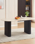 Table à manger SELENA PIED METAL NOIR PLATEAU EN CERAMIQUE TRAVERTIN MAT 180x90cm