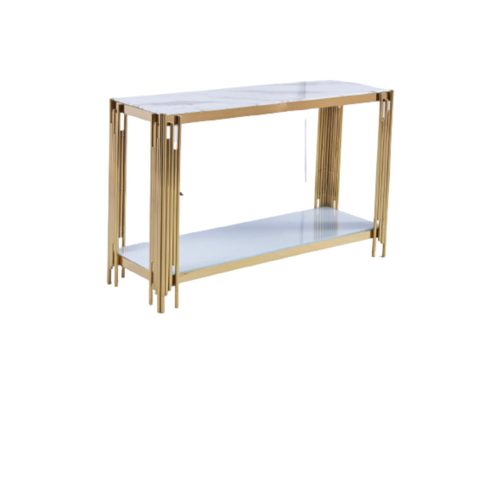 Console FLUTE Gold plateau en verre 120x40x78 cm