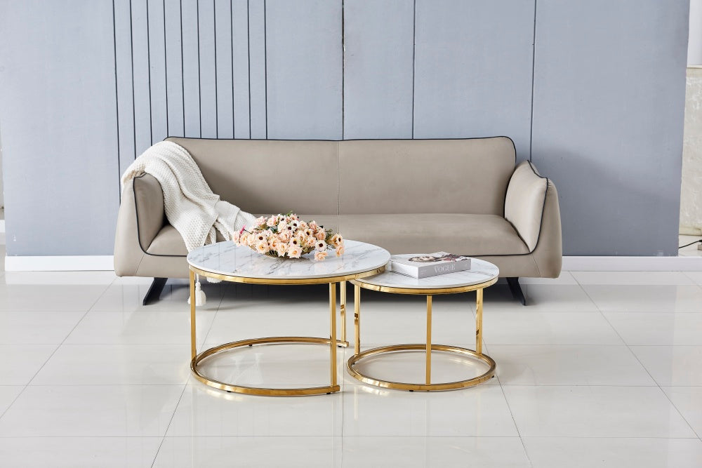 Lot de 2 tables Basses Gigogne ARTO Gold et plateau en verre