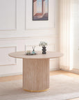 Table à manger MAYA ECRU OU BEIGE EFFET TRAVERTIN BORDURE DORE 120cm