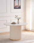 Table à manger MAYA ECRU OU BEIGE EFFET TRAVERTIN BORDURE DORE 120cm